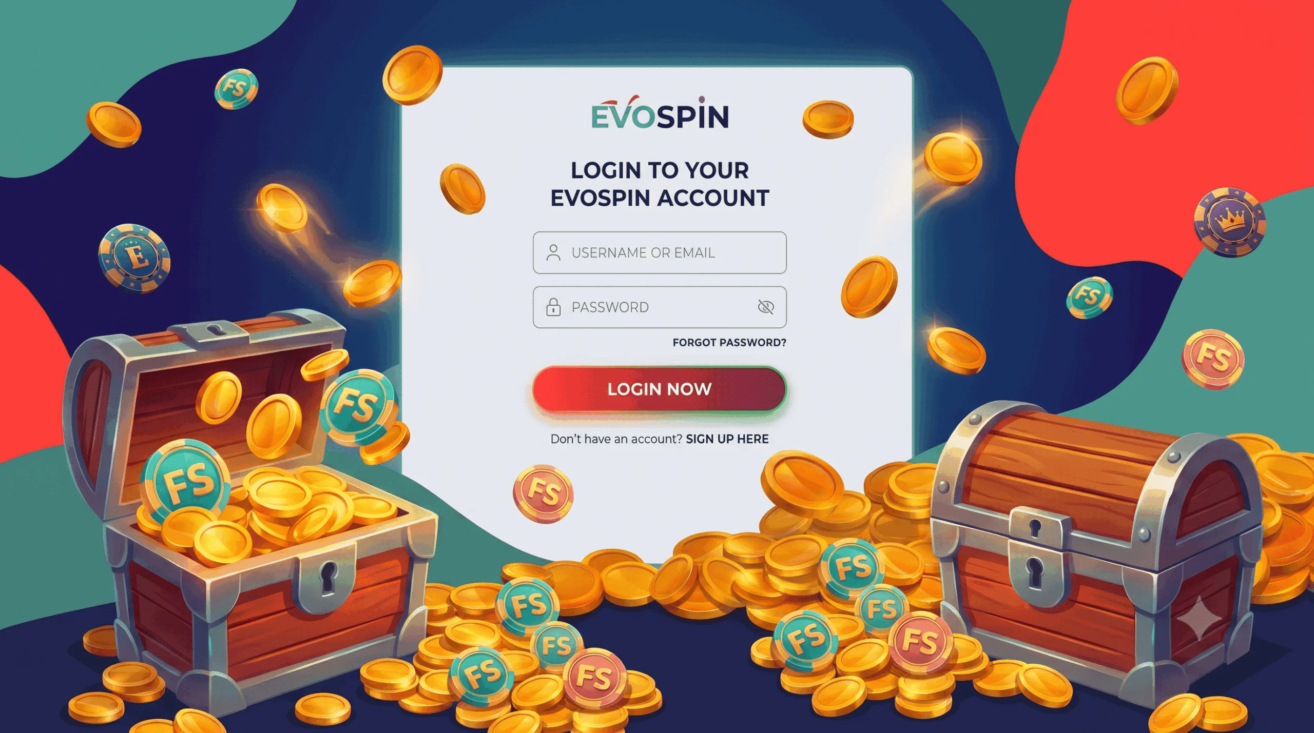 Officiële portalinterface voor Evospin-login en authenticatie