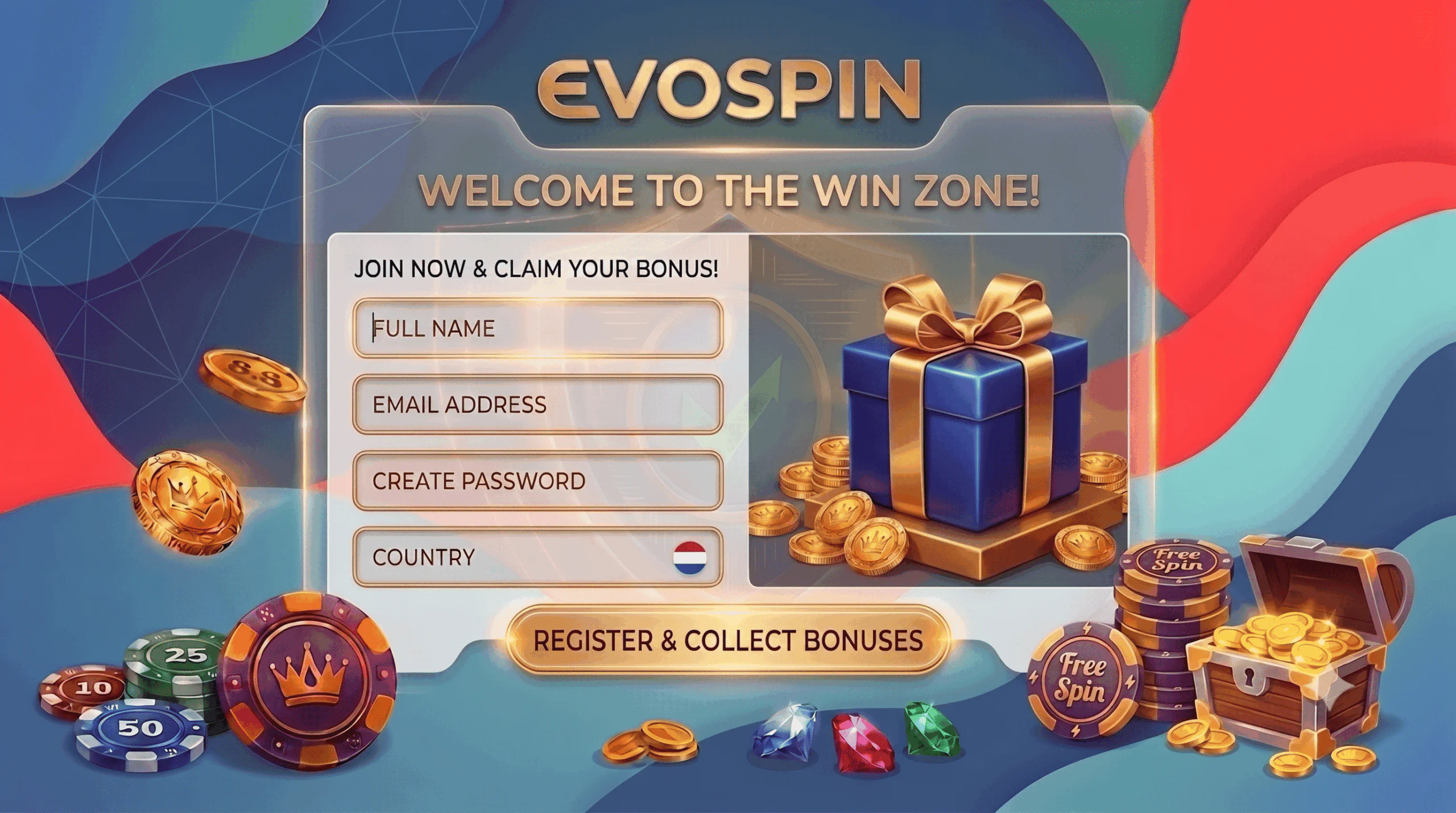 Secure profile creation portal and welcome rewards at Evospin NL